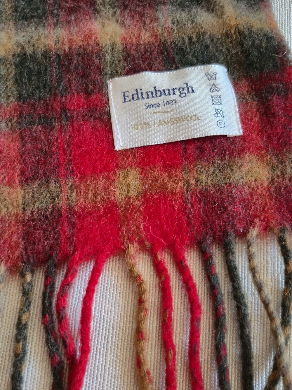 Edinburgh Since 1437 Vintage Lambswool Scarf Red Plaid Tartan Made in Scotland - Picture 2 of 5